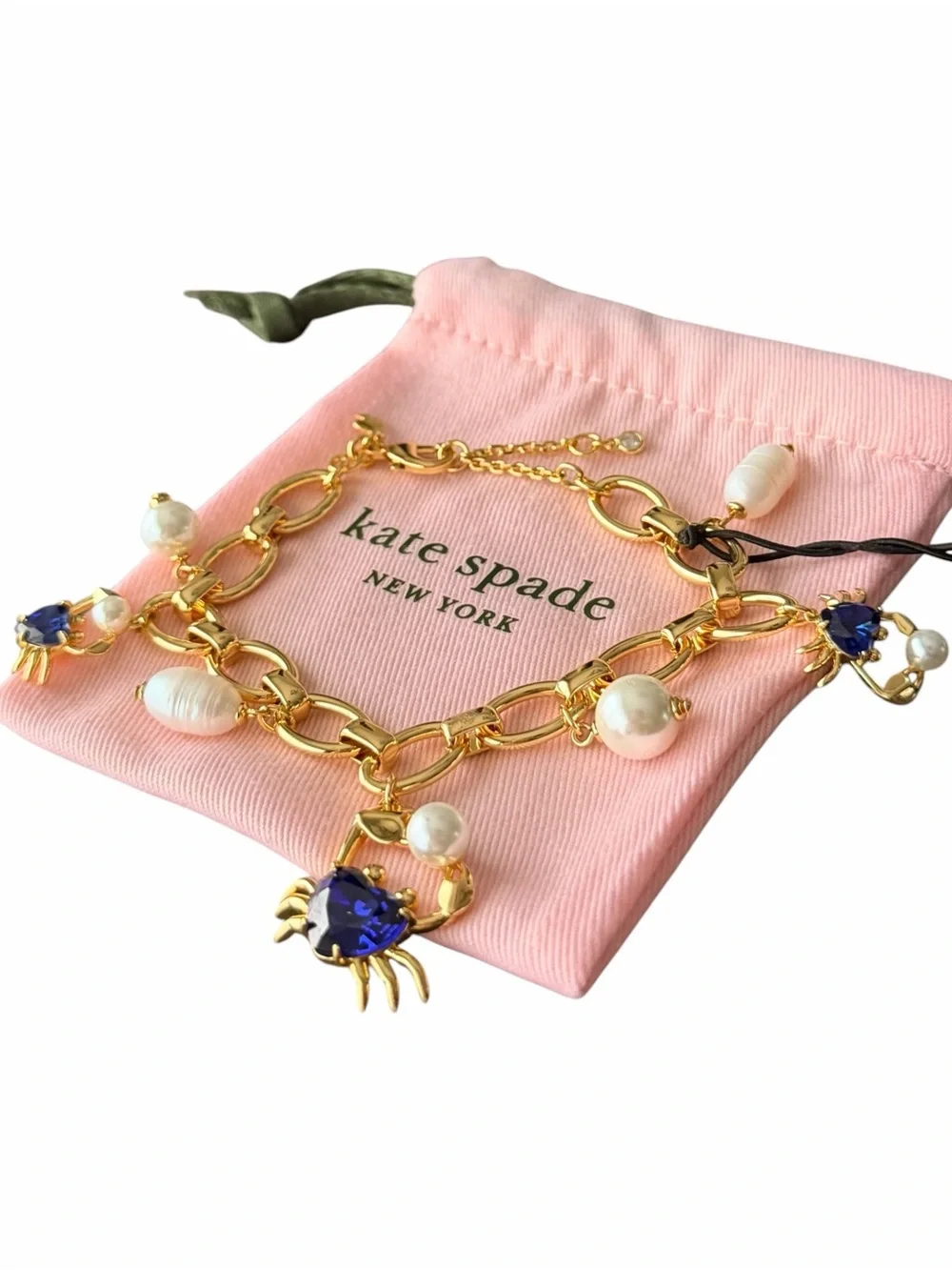 kate spade Gold “Claws Out” Sapphire Blue Cubic Zirconia Crab Charm Bracelet 🦀